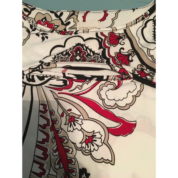 Chico's Size 0-XS-S  Peek-a-Boo Cutout  Pullover Top Tunic Ivory Paisley Print - Picture 5 of 6